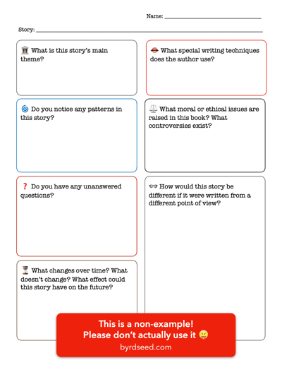depth and complexity language arts worksheet